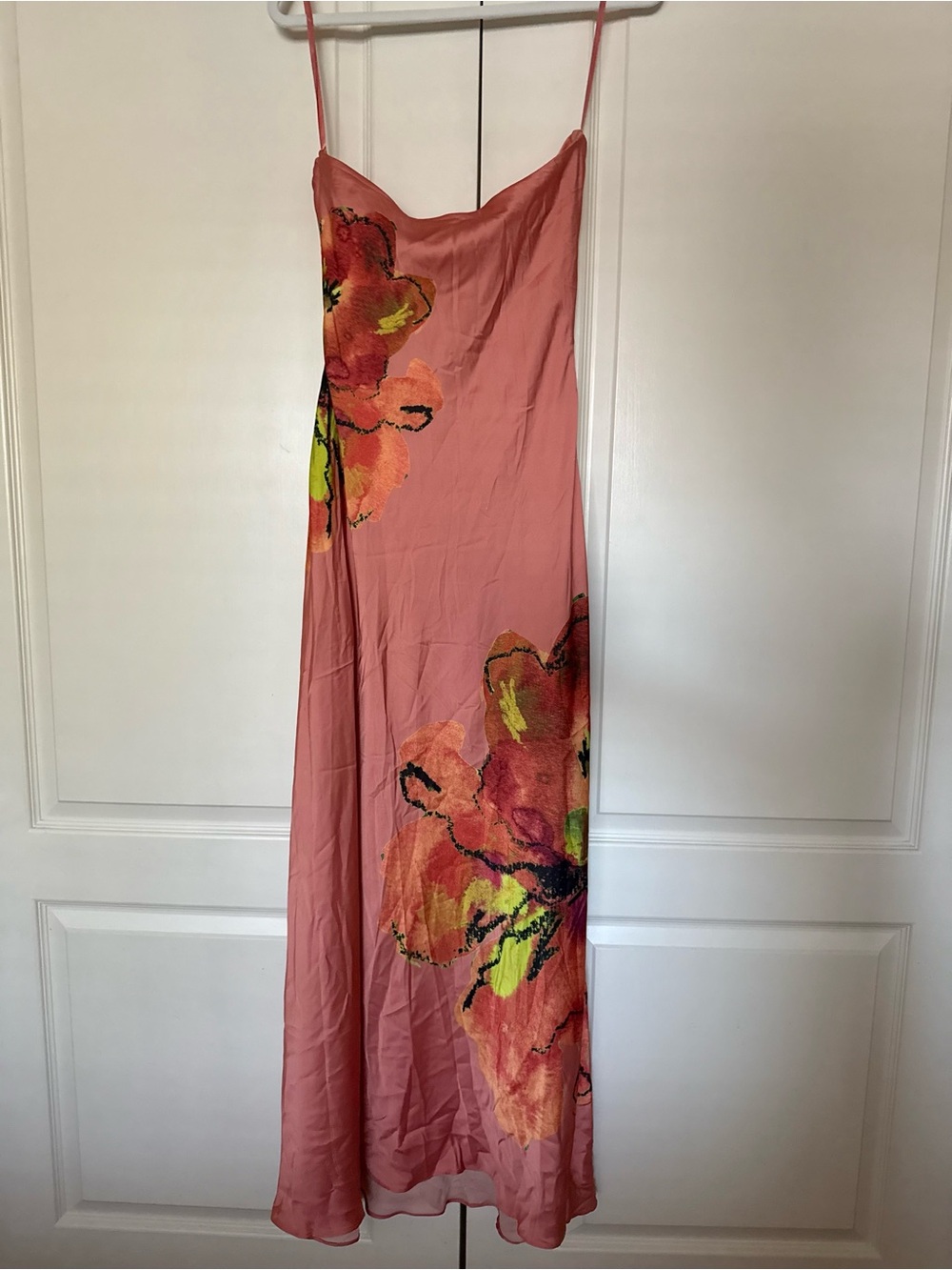 Hutch Coral Floral Satin Strapless Maxi Dress